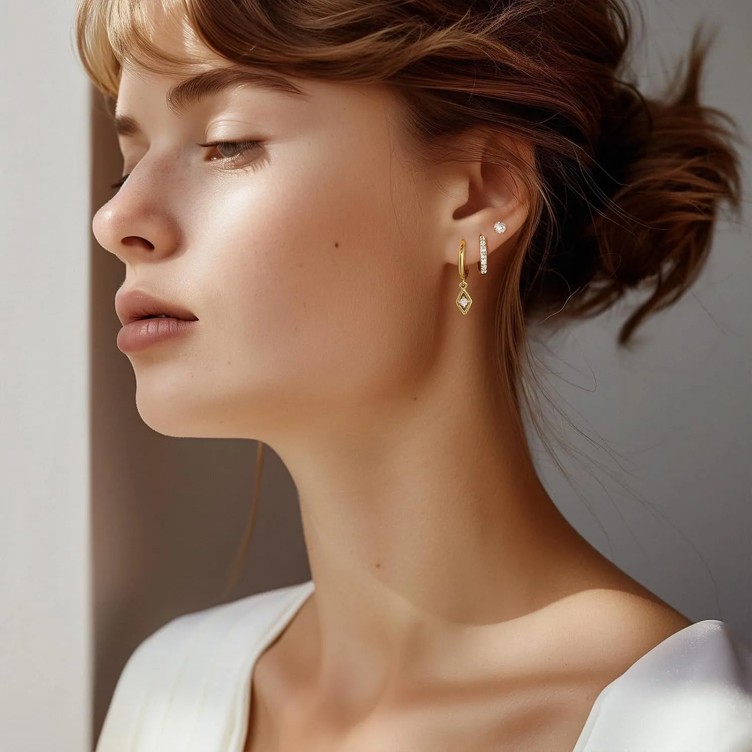 3 Pairs Gold Plated Earrings Set for Women, Dainty Huggie Hoop Earrings Trendy, Small Hypoallergenic Heart Stud Cartilage Earring for Women, Hoop Dangle Earring Stacks Cute Jewelry for Gifts