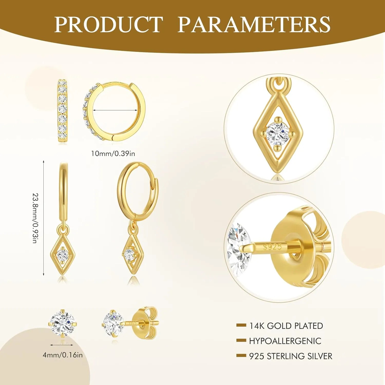3 Pairs Gold Plated Earrings Set for Women, Dainty Huggie Hoop Earrings Trendy, Small Hypoallergenic Heart Stud Cartilage Earring for Women, Hoop Dangle Earring Stacks Cute Jewelry for Gifts