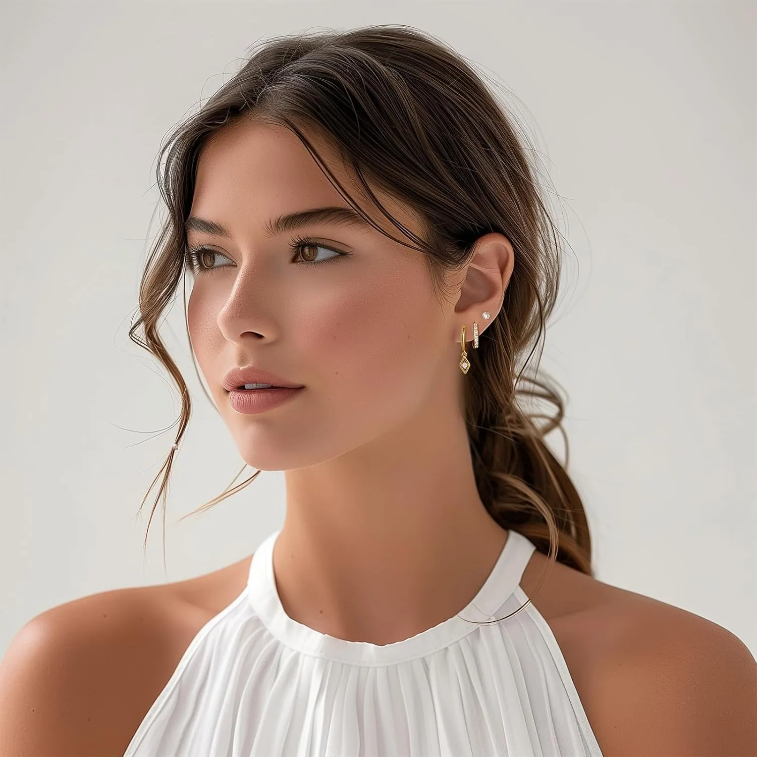 3 Pairs Gold Plated Earrings Set for Women, Dainty Huggie Hoop Earrings Trendy, Small Hypoallergenic Heart Stud Cartilage Earring for Women, Hoop Dangle Earring Stacks Cute Jewelry for Gifts