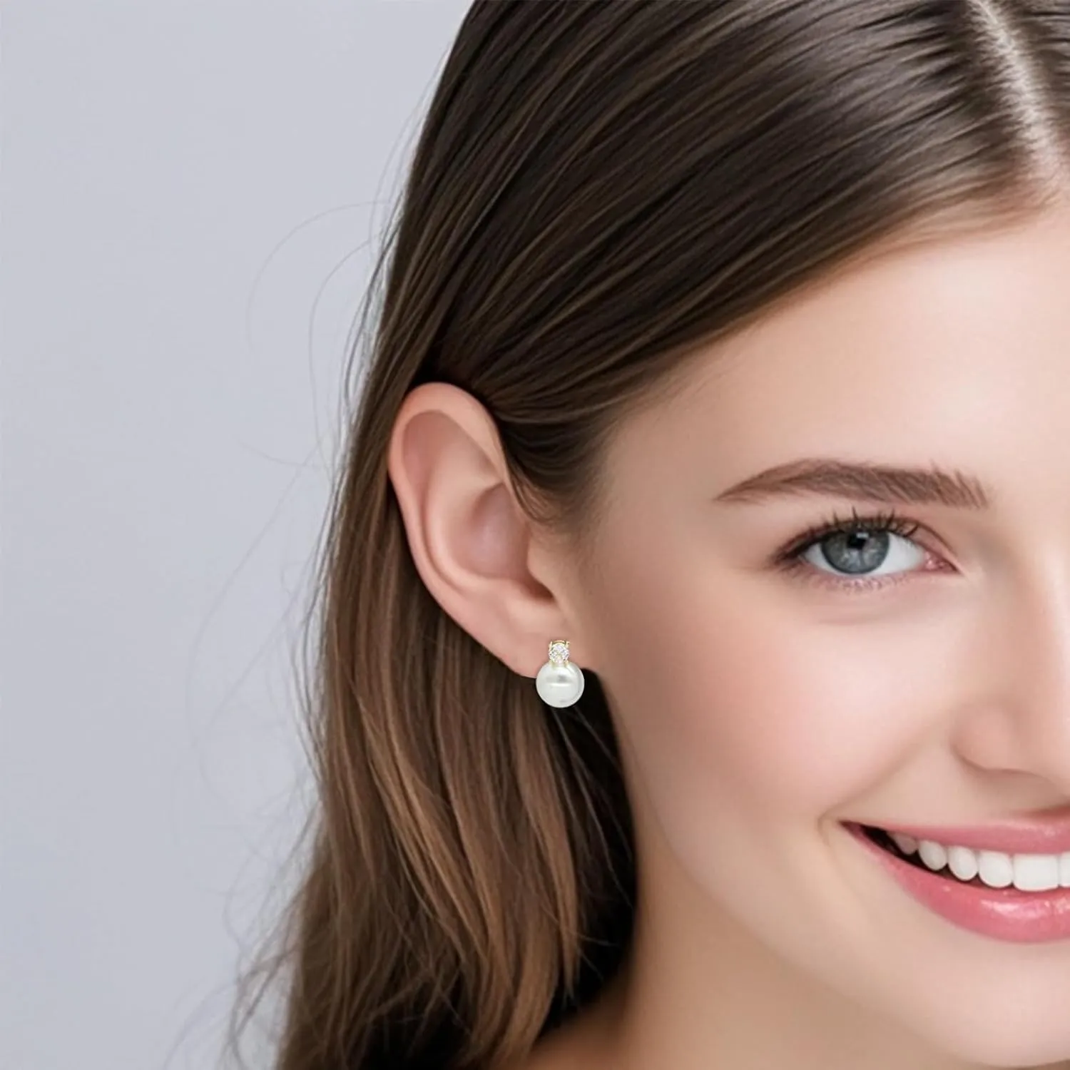 3 Pairs Pearl Stud Earrings Set Cubic Zirconia Pearl Earrings Wedding Earrings for Women Brides Jewelry Gift 6mm/8mm/10mm