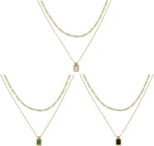 3 Pcs Gold Layered Birthstone Necklaces for Women Gold Dainty Cute Trendy Plated Crystal Adjustable Rectangle Pendant Necklaces Paperclip Choker Emerald Green Jewelry Wedding Gifts