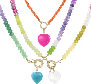 3Pcs Multi-Color Beaded Necklace for Women, Handmade Natural Stone Heart Charms Necklace Set Colorful Beads Multilayer Necklace Jewelry Present for Lovers