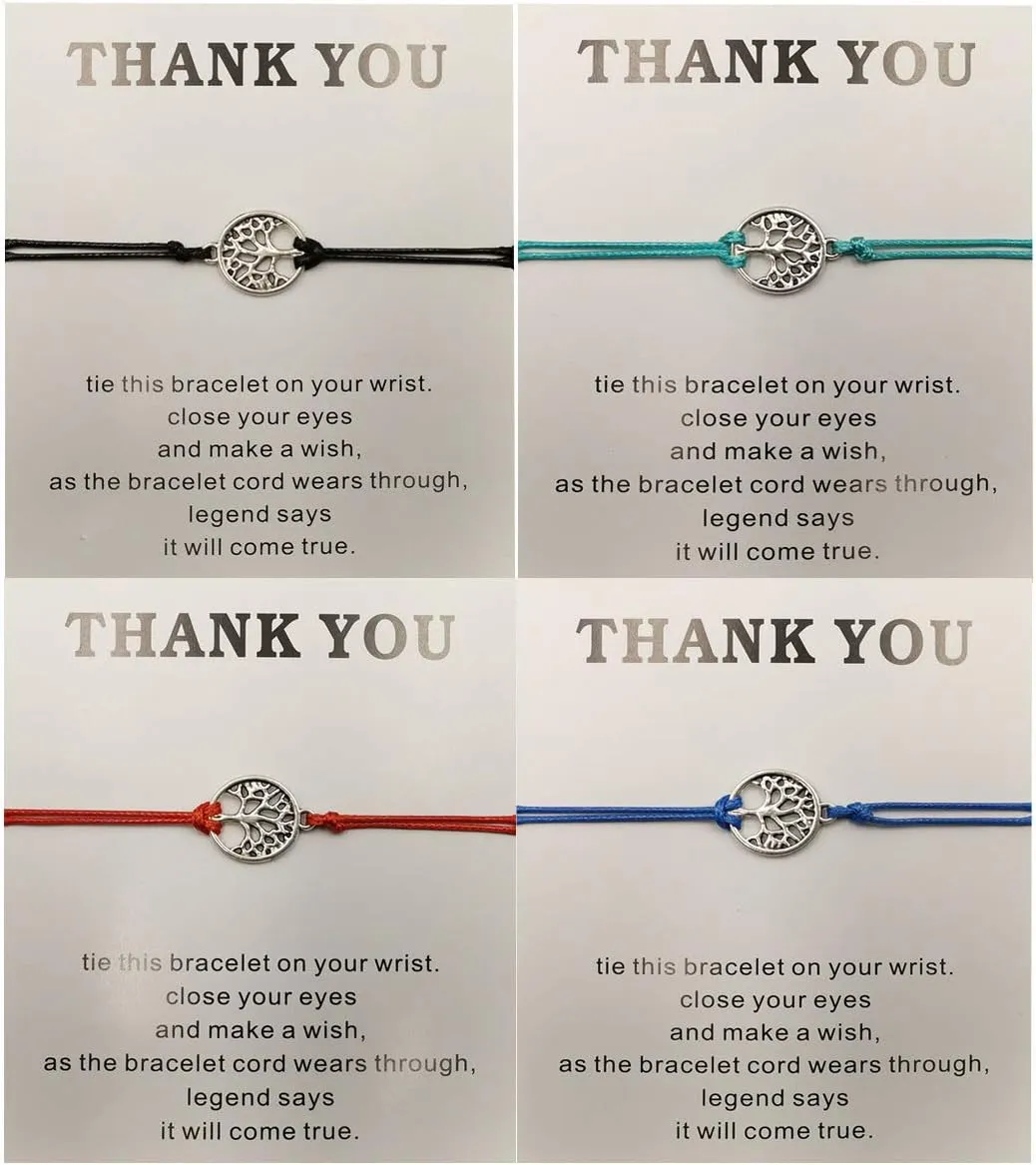4 Pcs Promise Distance Matching BraceletsAdjustable Handmade Tree of Life Bracelet Friendship Bracelet Thank You Jewelry with Message Card Gifts for Women