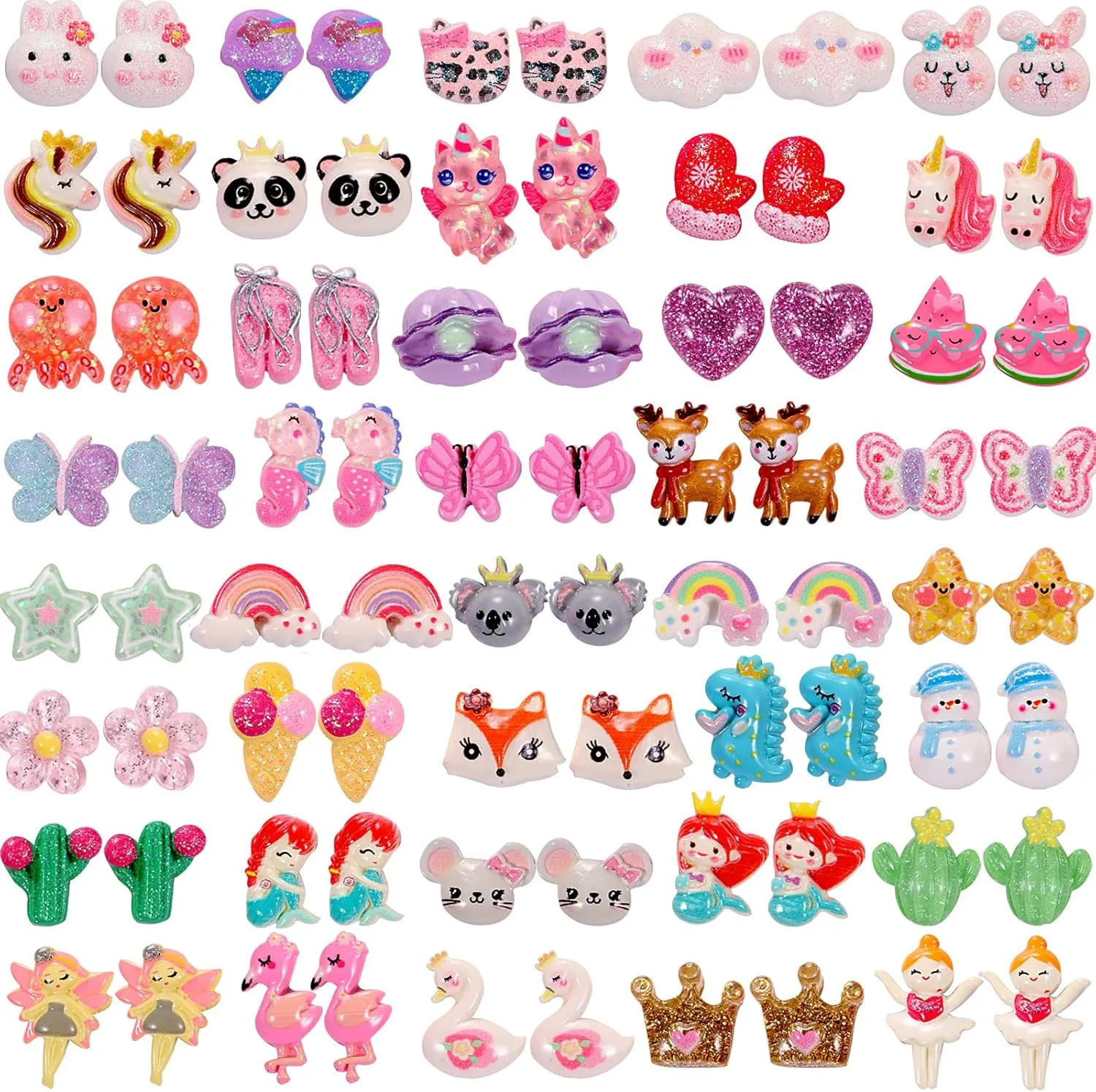 40 Pairs Cartoon Clip On Earrings Pack,Cute Adjustable Copper U-Shaped Non-Piercing Ear Clips, Lightweight Plastic Clip-On Earring Jewelry Gifts, ST Patricks Day Earings Easter Christmas Gift