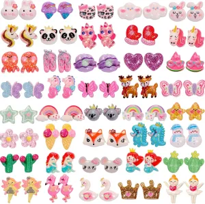 40 Pairs Cartoon Clip On Earrings Pack,Cute Adjustable Copper U-Shaped Non-Piercing Ear Clips, Lightweight Plastic Clip-On Earring Jewelry Gifts, ST Patricks Day Earings Easter Christmas Gift