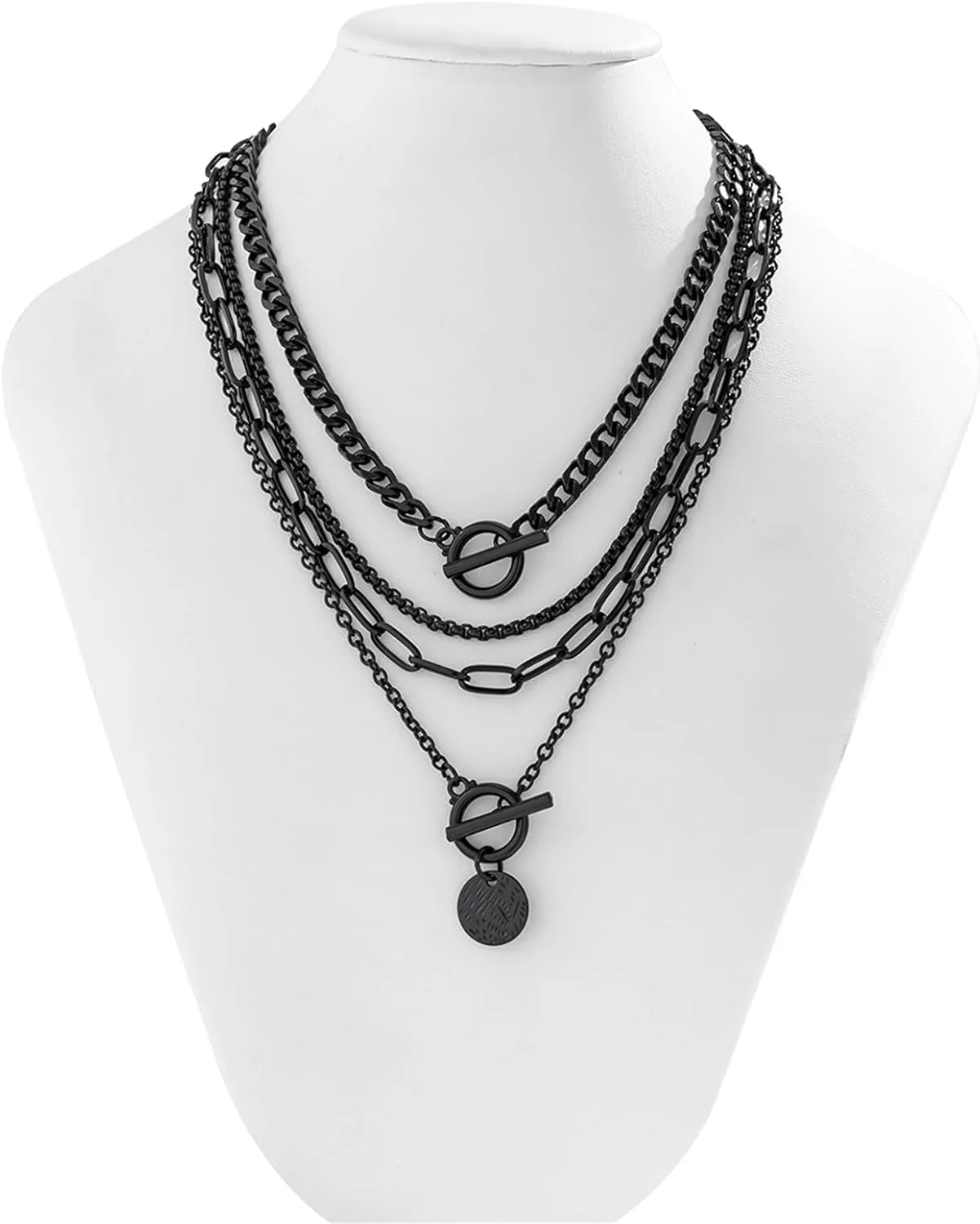 4pcs Black Layered Necklaces for Women,Vintage Fashion Heart/Coin/Star Pendant Necklace Punk Chunky Chain Choker Multilayer Aesthetic Adjustable Hiphop Necklaces Set Halloween Jewelry Gift