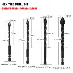 4PCS Drill Set | Hex Tile Drill Bit | Glass Ceramic Bric | Hex Shank Cross Spear Head