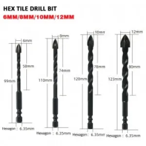 4PCS Drill Set | Hex Tile Drill Bit | Glass Ceramic Bric | Hex Shank Cross Spear Head