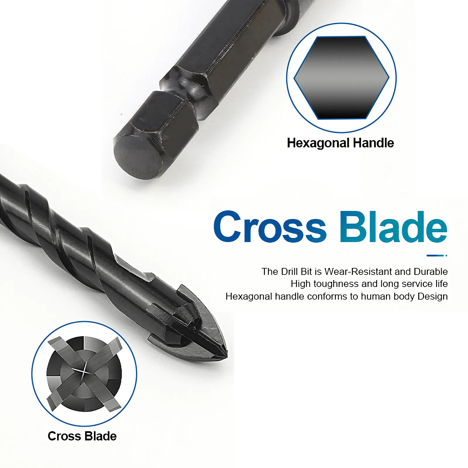 4PCS Drill Set | Hex Tile Drill Bit | Glass Ceramic Bric | Hex Shank Cross Spear Head