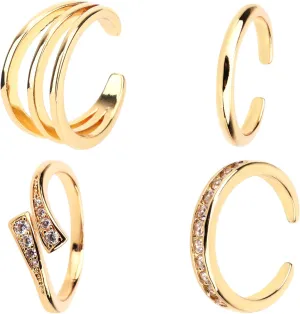 4pcs Toe Rings for Women, Adjustable Open Toe Rings Set Minimalist CZ Triple Row Crystal Hug Band Stylish Summer Foot Jewelry (Gold)
