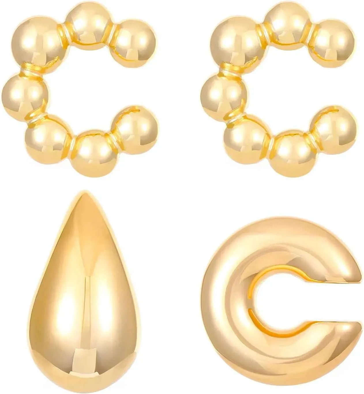 4Pc/set Vintage Geometric Clip Earring Women Trendy Glossy C Shape No Piercing Fake Cartilage Ear Cuff Jewelry Accessories 300168