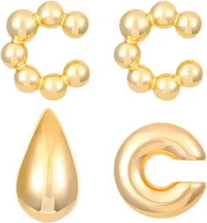 4Pc/set Vintage Geometric Clip Earring Women Trendy Glossy C Shape No Piercing Fake Cartilage Ear Cuff Jewelry Accessories 300168