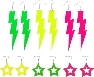 6 Pairs 80s 90s Neon Earrings for Women Acrylic Drop Dangle Earrings for 80s 90s Neon Outfits Glow Party Accessories