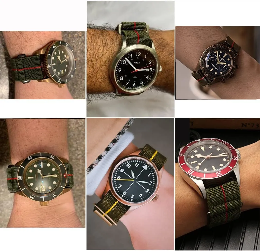 60's French Troops Parachute Special Elastic Nylon Watch Band Man's Universal Hook-and-Loop Nylon Strap 20/21/22mm