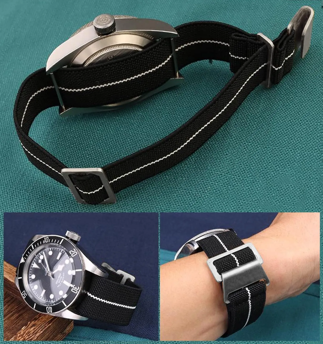 60's French Troops Parachute Special Elastic Nylon Watch Band Man's Universal Hook-and-Loop Nylon Strap 20/21/22mm