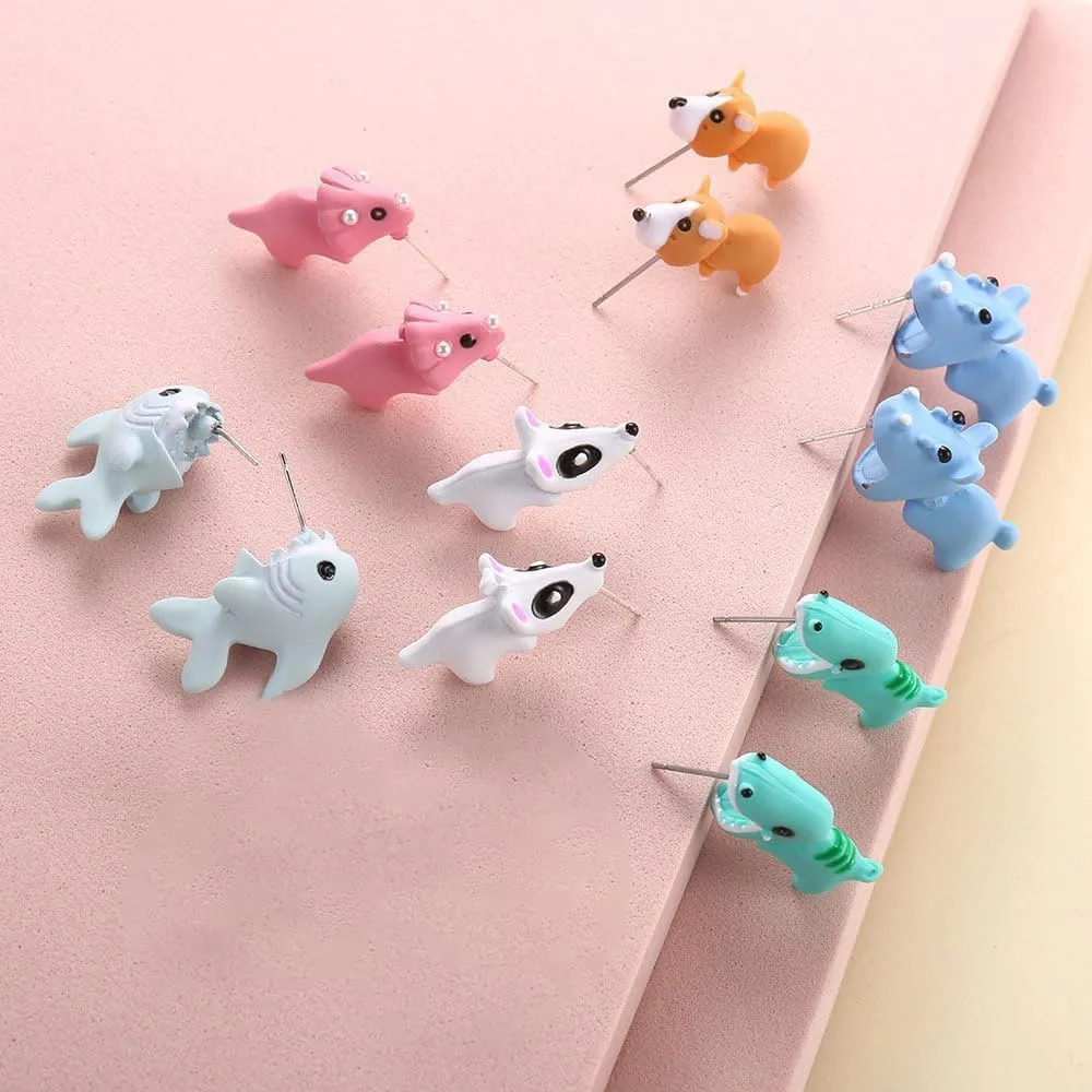 7 Pairs Cute Animal Bite Earrings for Women Cute Stuff 3D Dinosaur Cat Bear Frog Earrings Cute Dino Stud Earrings Funny Pet Jewelry Gifts for Animal Lovers