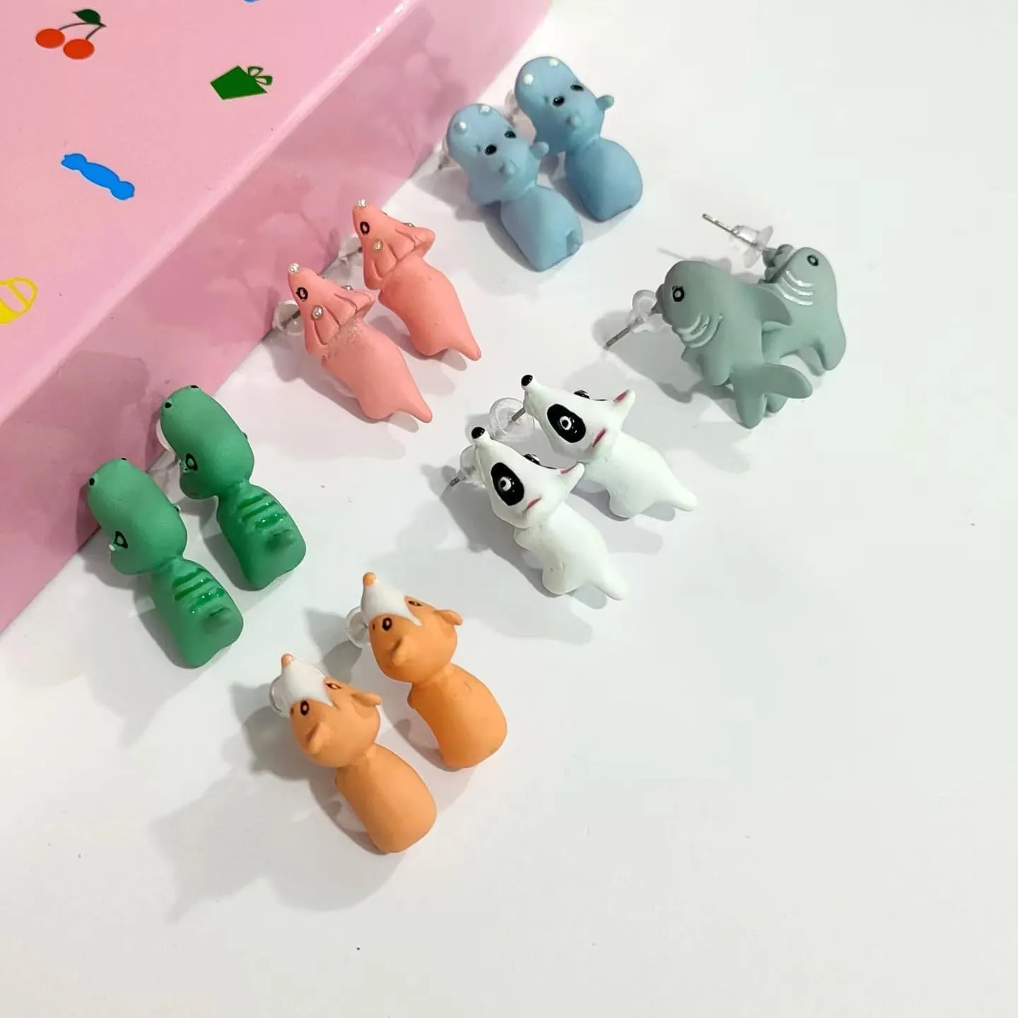 7 Pairs Cute Animal Bite Earrings for Women Cute Stuff 3D Dinosaur Cat Bear Frog Earrings Cute Dino Stud Earrings Funny Pet Jewelry Gifts for Animal Lovers