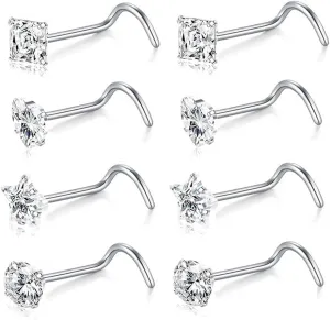 8-15Pcs 20G Nose Rings studs for Woman Hypoallergenic 316L Surgical Steel Nose Piercings Jewelry 2/3mm CZ L Shape Nose Rings 20 Gauge Nose Studs Nose Screw Studs Gold Silver