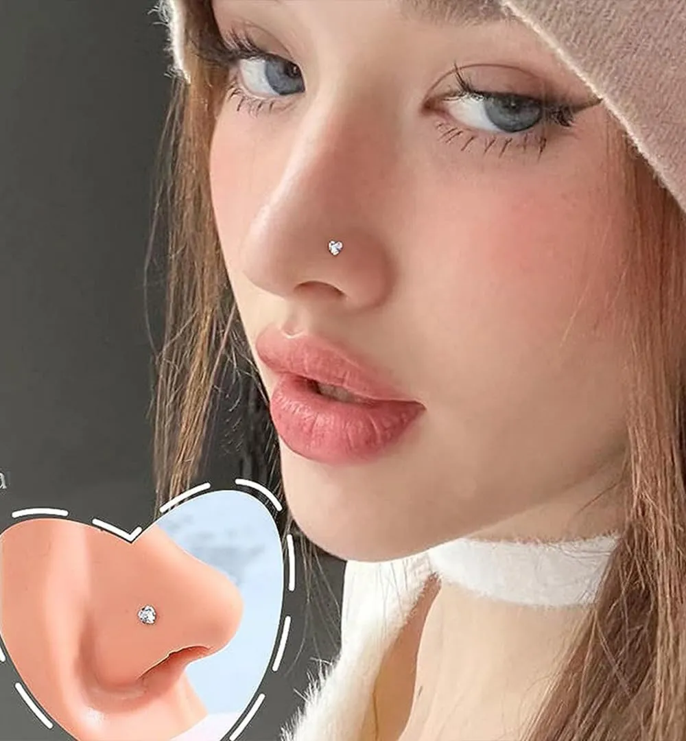 8-15Pcs 20G Nose Rings studs for Woman Hypoallergenic 316L Surgical Steel Nose Piercings Jewelry 2/3mm CZ L Shape Nose Rings 20 Gauge Nose Studs Nose Screw Studs Gold Silver