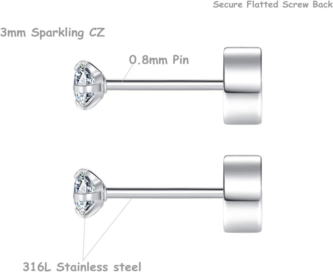 8 Pairs Tiny Flat Back Earrings for Women Men 14K Gold Plated Surgical Stainless Steel Stud Earrings Cubic Zirconia Cartilage Earring Hypoallergenic Piercing Jewelry, 2mm 3mm 4mm