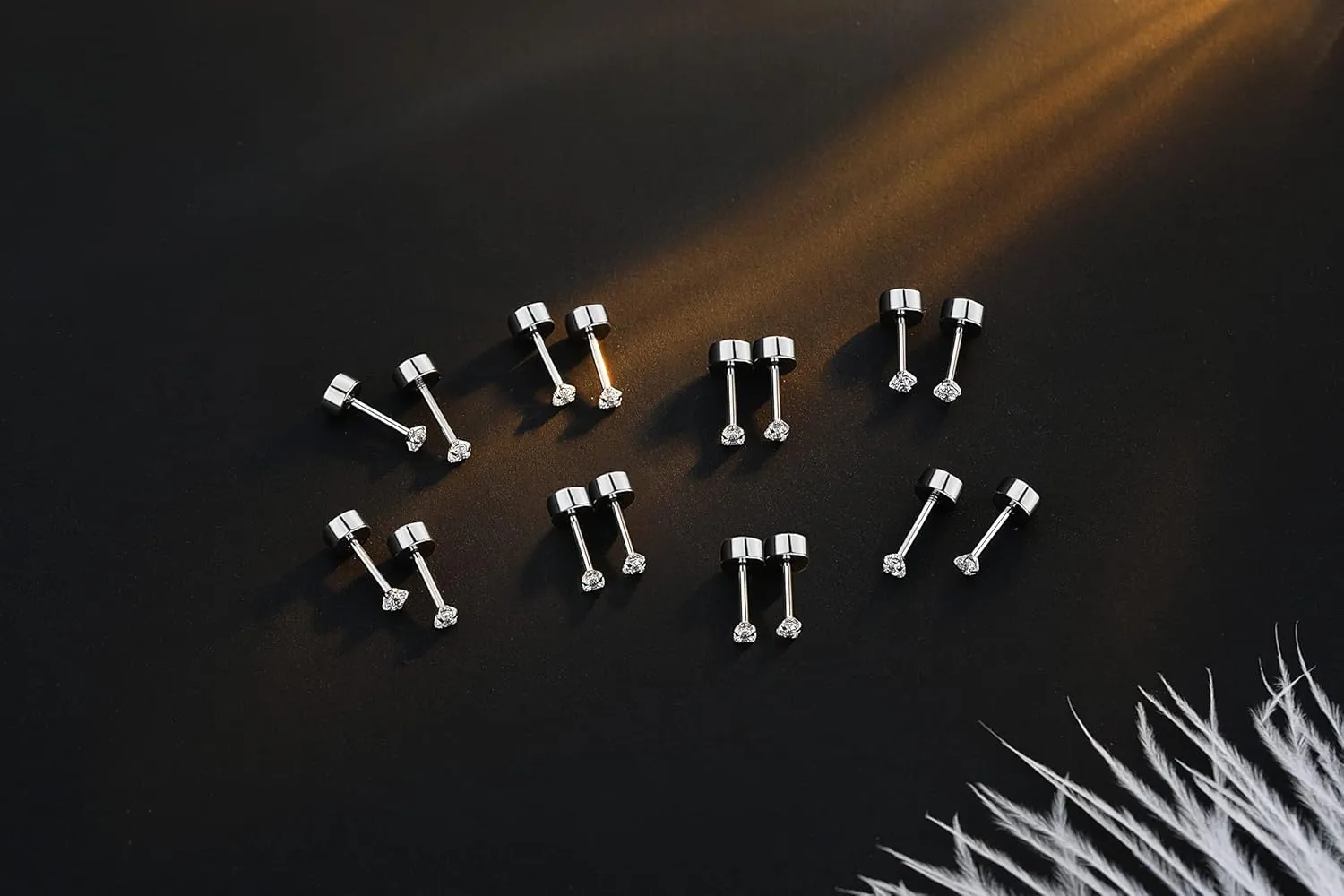 8 Pairs Tiny Flat Back Earrings for Women Men 14K Gold Plated Surgical Stainless Steel Stud Earrings Cubic Zirconia Cartilage Earring Hypoallergenic Piercing Jewelry, 2mm 3mm 4mm