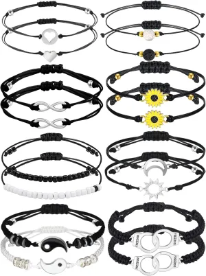 8 Sets Friend Matching Bracelets for Couples Sunflower Yin Yang Pinky Promise Sun and Moon Bead Heart Bracelet for Women Men Gifts Cool BFF Friendship
