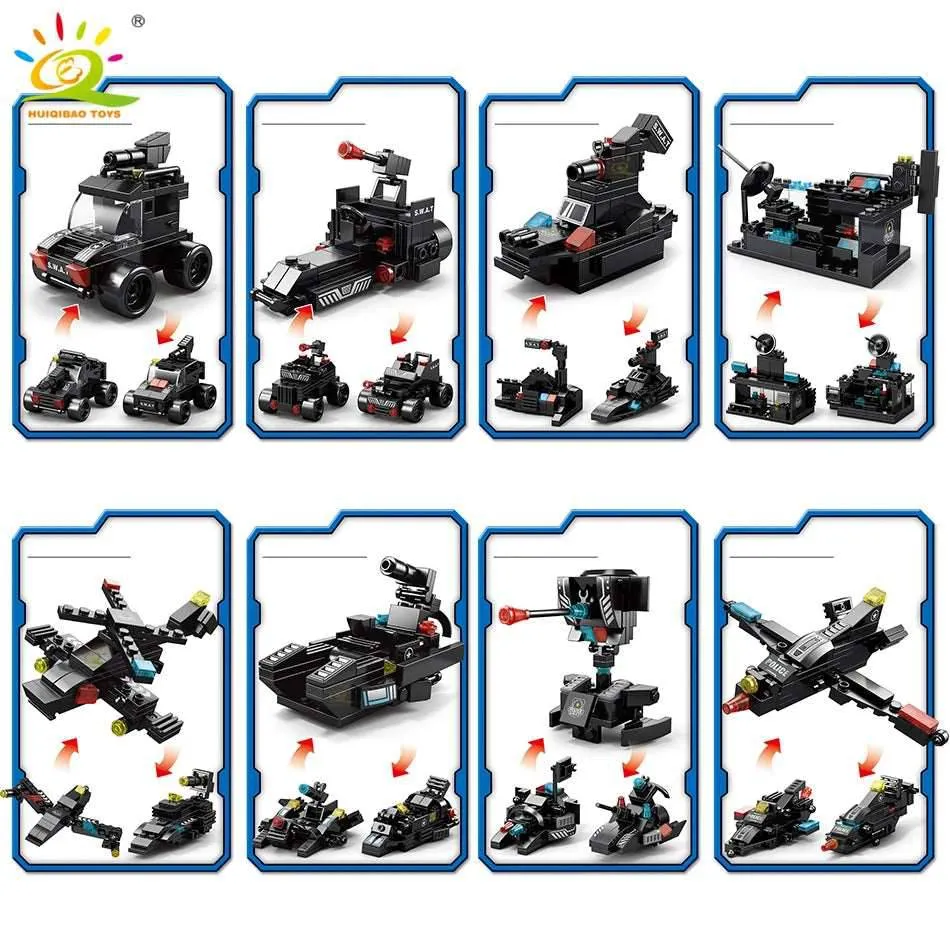 8in1 SWAT Police Command Truck Building Blocks City Helicopter Bricks Kit Educational Toys