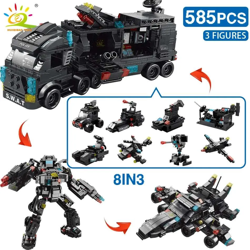 8in1 SWAT Police Command Truck Building Blocks City Helicopter Bricks Kit Educational Toys