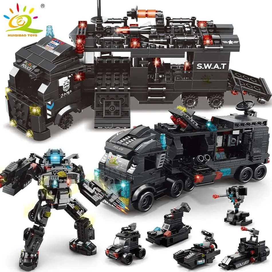 8in1 SWAT Police Command Truck Building Blocks City Helicopter Bricks Kit Educational Toys