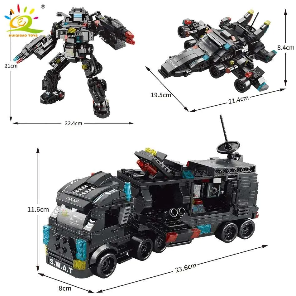 8in1 SWAT Police Command Truck Building Blocks City Helicopter Bricks Kit Educational Toys