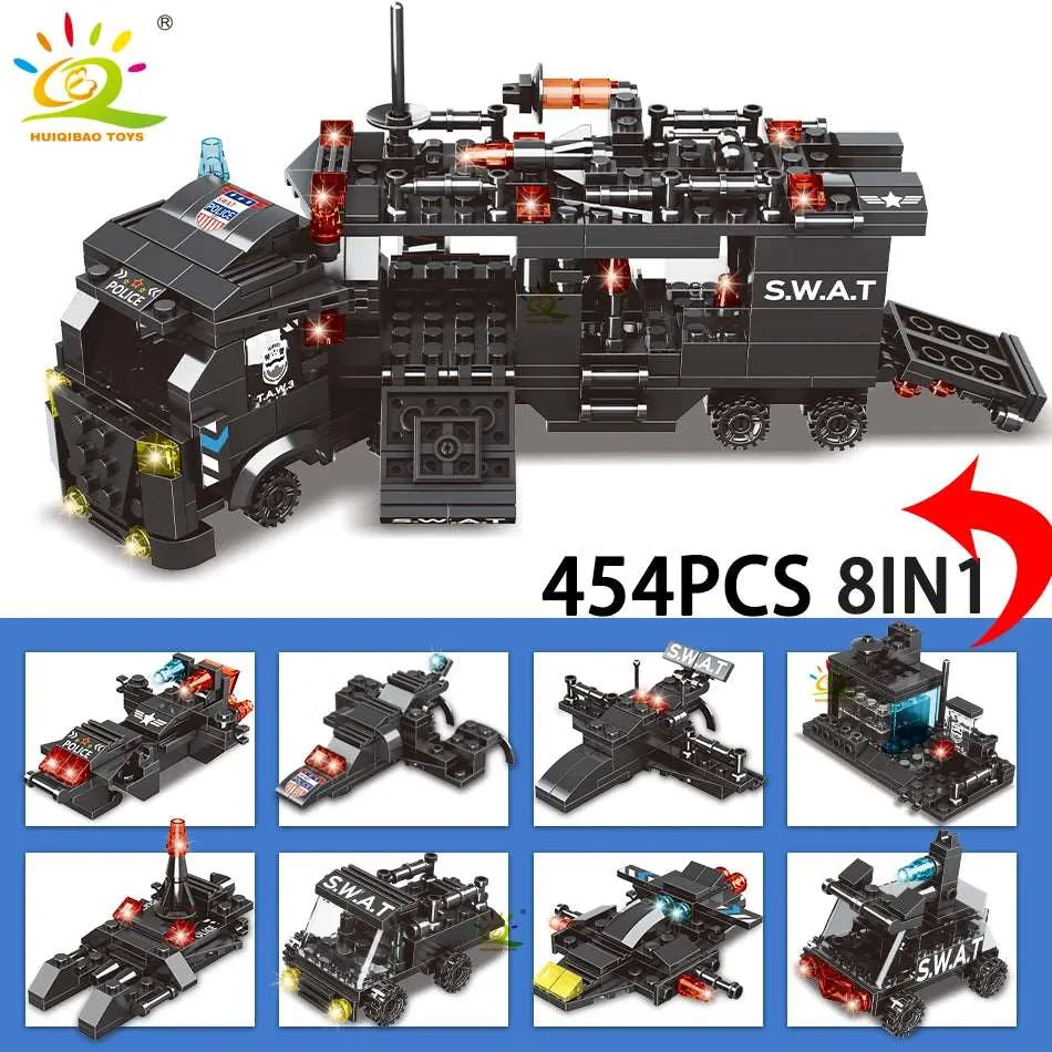 8in1 SWAT Police Command Truck Building Blocks City Helicopter Bricks Kit Educational Toys
