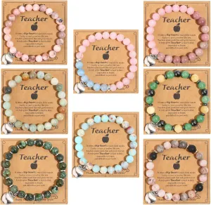 8Pcs Teacher Appreciation Bracelets Gifts for Women Men Natural Stone Teacher Elastic Bead Bracelets Teacher Jewelry Gift