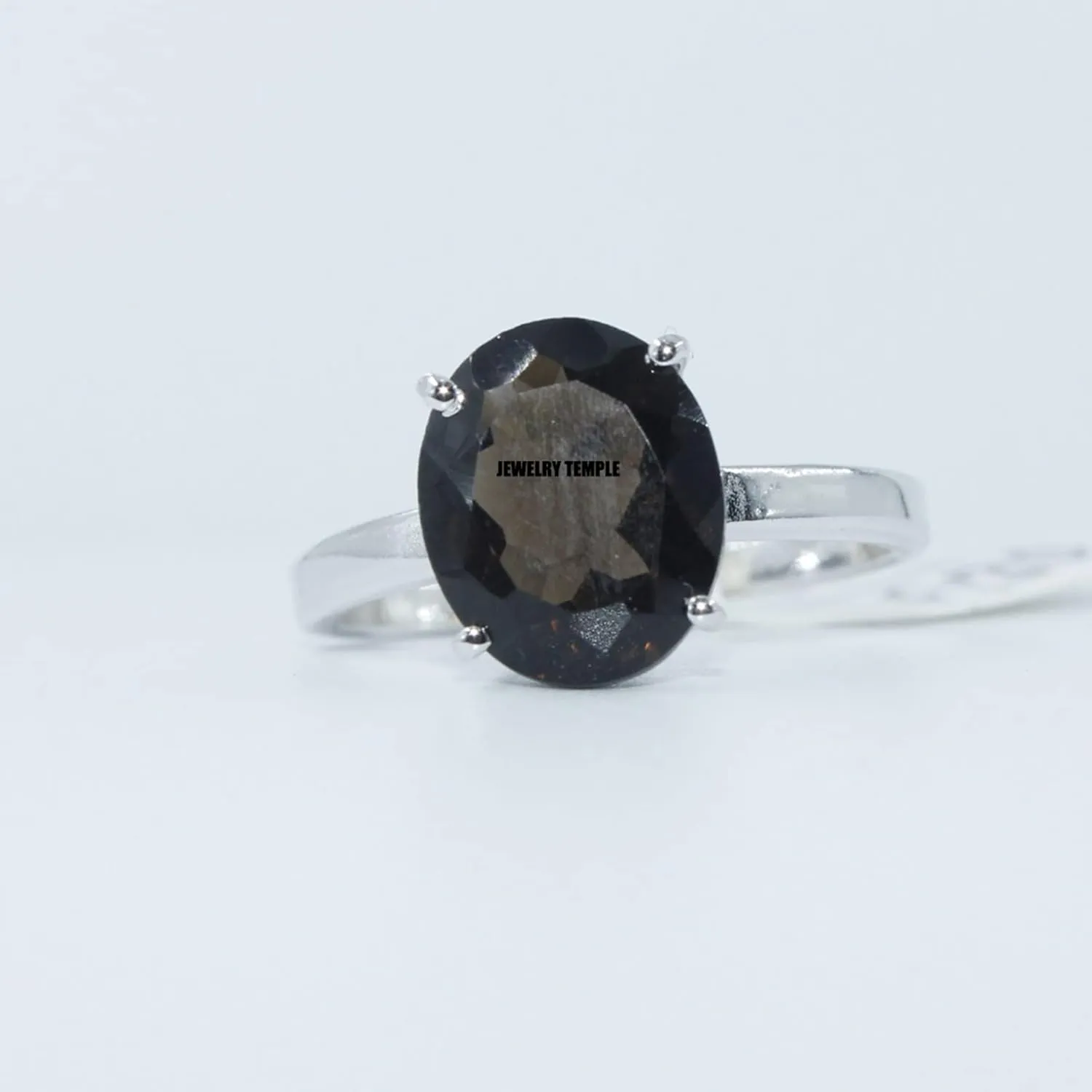 925 Silver Solitaire rings Smoky Quartz Gemstone 8x10 mm