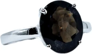 925 Silver Solitaire rings Smoky Quartz Gemstone 8x10 mm