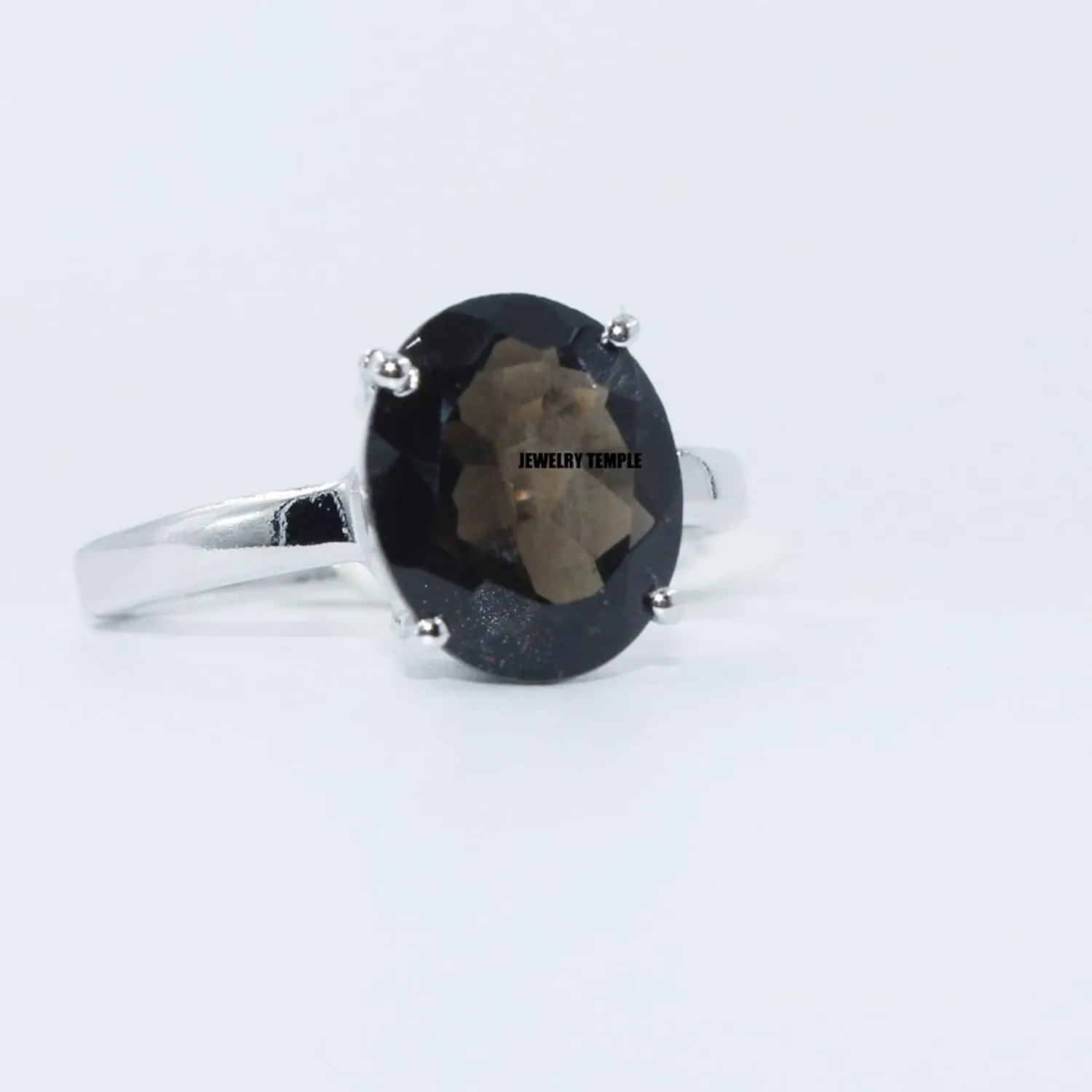 925 Silver Solitaire rings Smoky Quartz Gemstone 8x10 mm