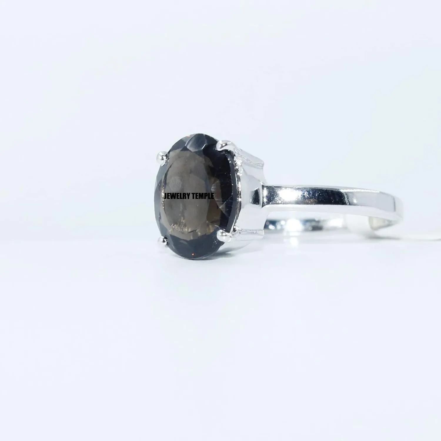 925 Silver Solitaire rings Smoky Quartz Gemstone 8x10 mm