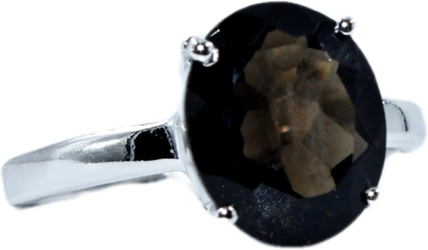 925 Silver Solitaire rings Smoky Quartz Gemstone 8x10 mm