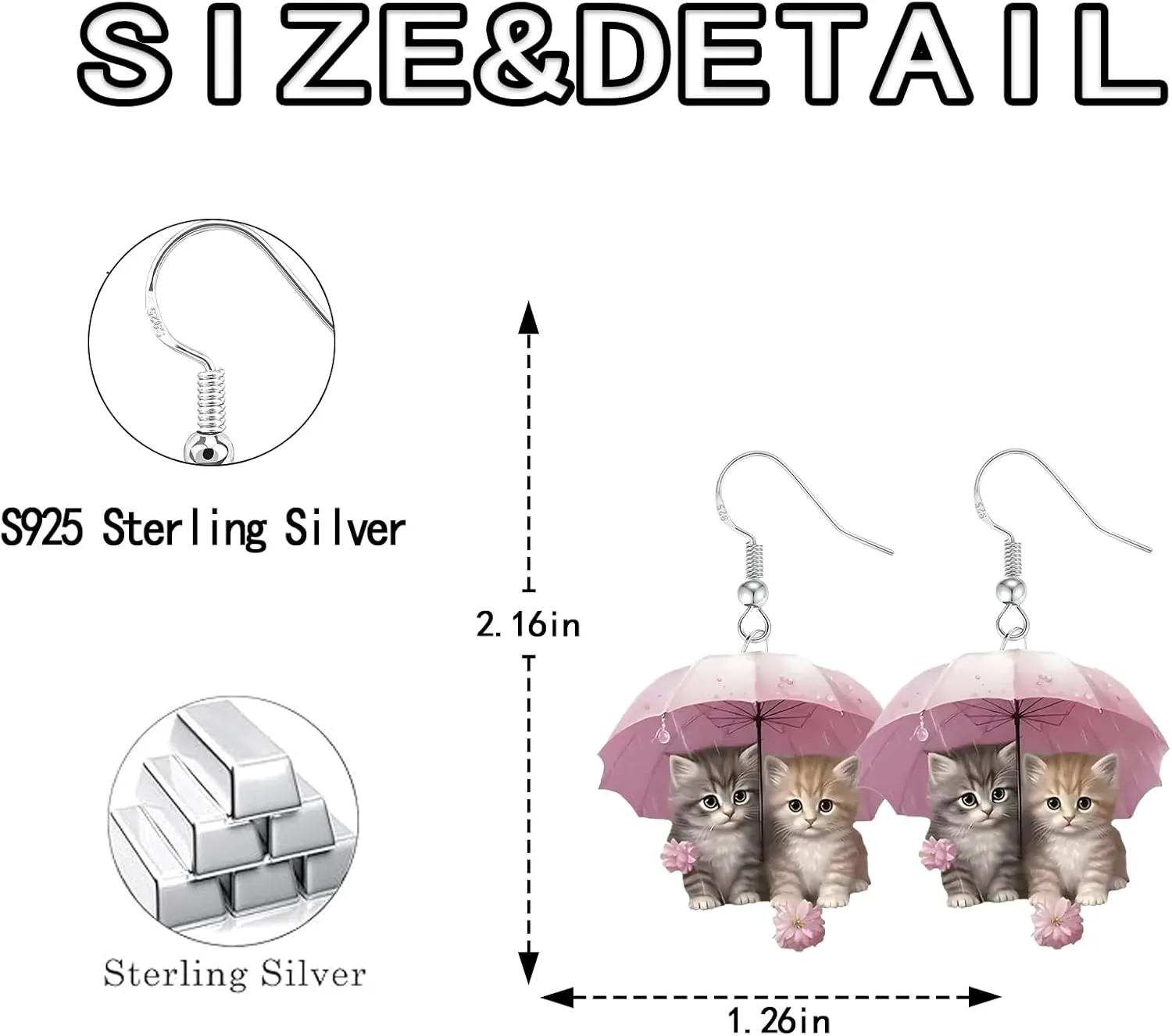 925 Sterling Silver Dangle Drop Earrings, 2D Cartoon Pattern Acrylic Earrings for Women, Animal Pattern, Novelty Funny Adorable Cute Pet Dog, Christmas Cat Fashion Jewelry