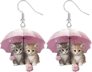 925 Sterling Silver Dangle Drop Earrings, 2D Cartoon Pattern Acrylic Earrings for Women, Animal Pattern, Novelty Funny Adorable Cute Pet Dog, Christmas Cat Fashion Jewelry