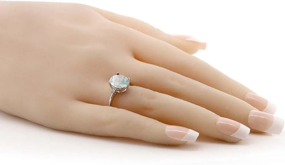 925 Sterling Silver Gemstone Birthstone and White Diamond Accent 3-Stone Ring for Women | 10X8MM Oval with 1.5MM Accents | Fine Jewelry for Engagement Wedding Anniversary Promise | Sizes 5-9