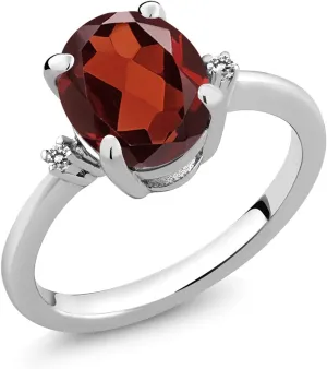 925 Sterling Silver Gemstone Birthstone and White Diamond Accent 3-Stone Ring for Women | 10X8MM Oval with 1.5MM Accents | Fine Jewelry for Engagement Wedding Anniversary Promise | Sizes 5-9
