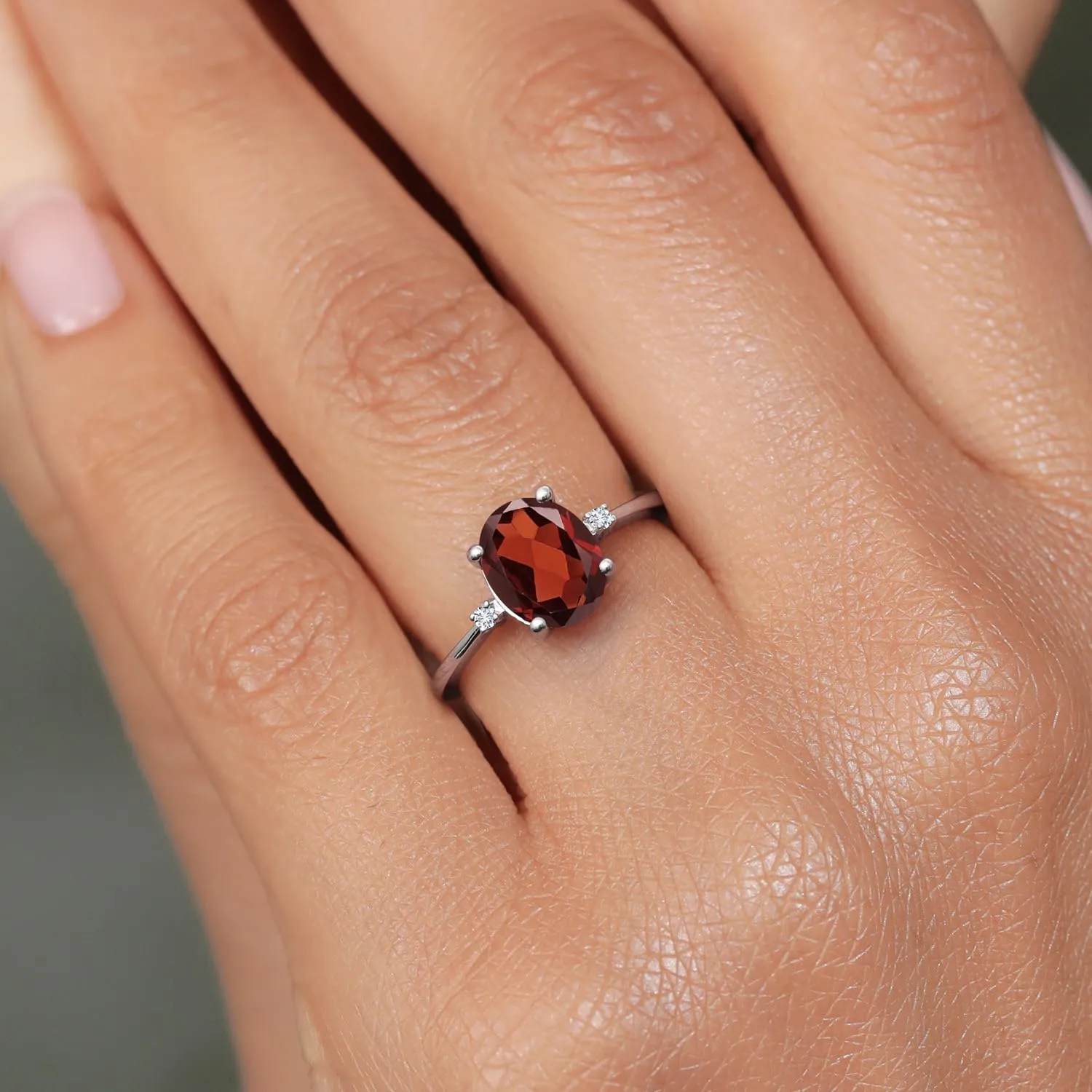 925 Sterling Silver Gemstone Birthstone and White Diamond Accent 3-Stone Ring for Women | 10X8MM Oval with 1.5MM Accents | Fine Jewelry for Engagement Wedding Anniversary Promise | Sizes 5-9