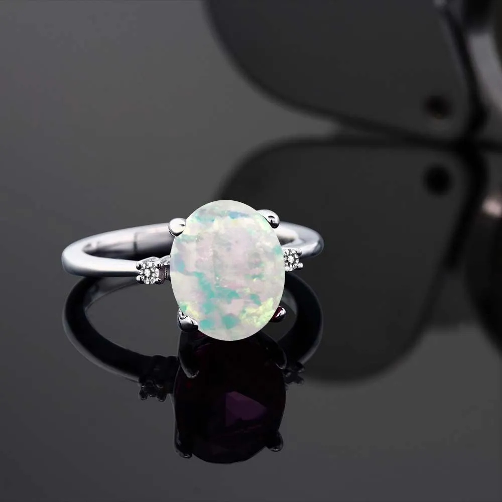 925 Sterling Silver Gemstone Birthstone and White Diamond Accent 3-Stone Ring for Women | 10X8MM Oval with 1.5MM Accents | Fine Jewelry for Engagement Wedding Anniversary Promise | Sizes 5-9