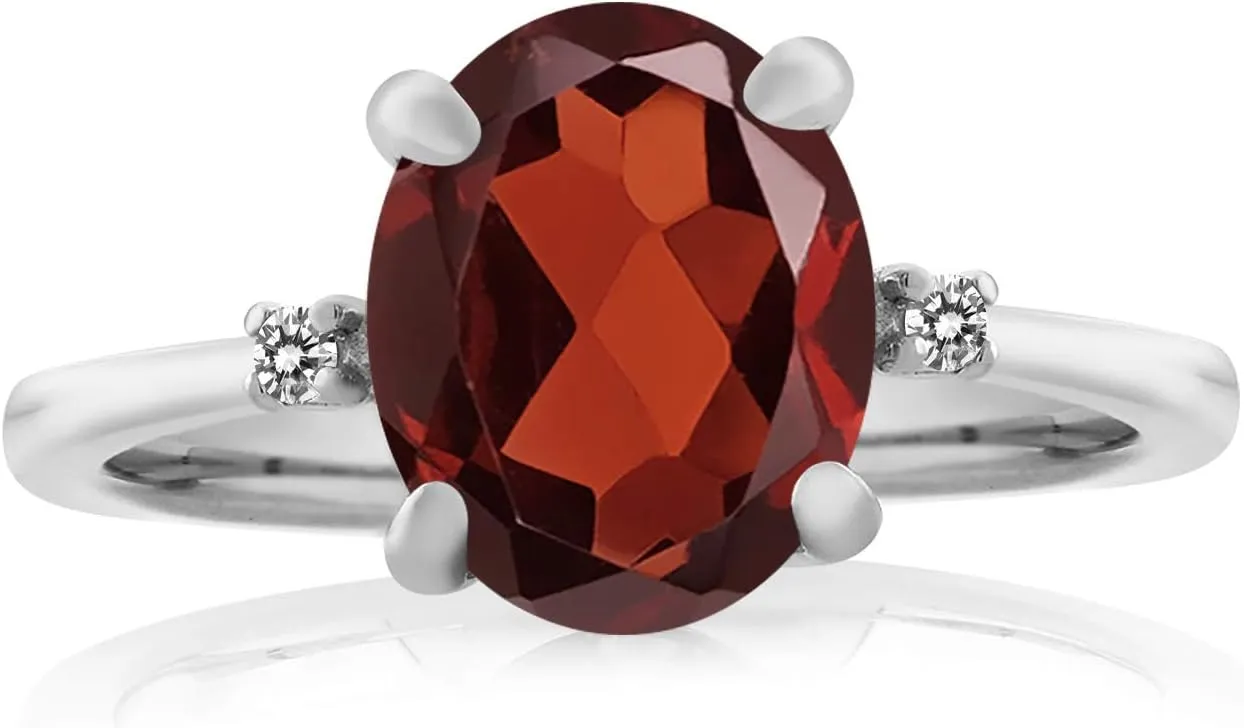 925 Sterling Silver Gemstone Birthstone and White Diamond Accent 3-Stone Ring for Women | 10X8MM Oval with 1.5MM Accents | Fine Jewelry for Engagement Wedding Anniversary Promise | Sizes 5-9