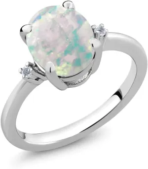 925 Sterling Silver Gemstone Birthstone and White Diamond Accent 3-Stone Ring for Women | 10X8MM Oval with 1.5MM Accents | Fine Jewelry for Engagement Wedding Anniversary Promise | Sizes 5-9
