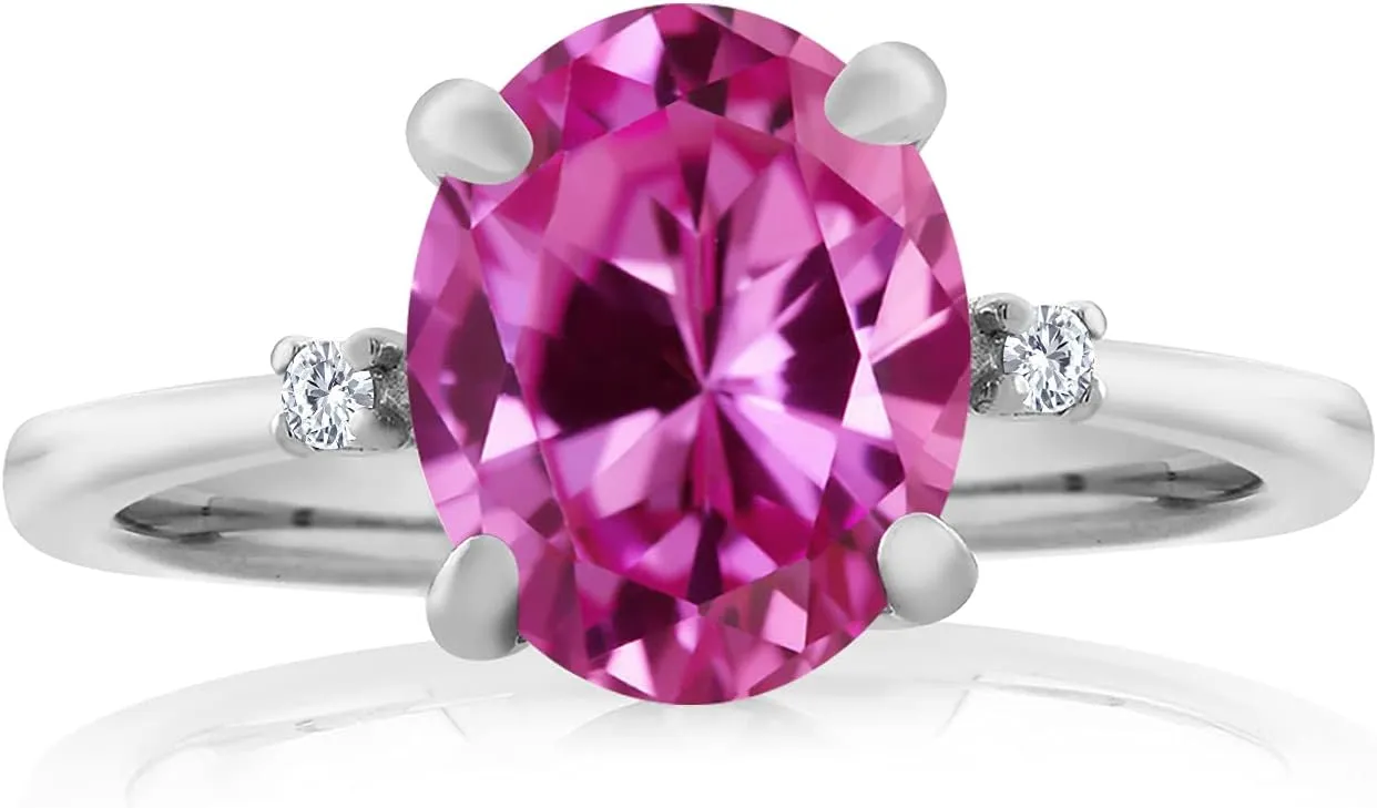 925 Sterling Silver Gemstone Birthstone and White Moissanite Accent 3-Stone Ring for Women | 10X8MM Oval with 1.5MM Accents | Fine Jewelry for Engagement Wedding Anniversary Promise | Sizes 5-9