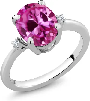 925 Sterling Silver Gemstone Birthstone and White Moissanite Accent 3-Stone Ring for Women | 10X8MM Oval with 1.5MM Accents | Fine Jewelry for Engagement Wedding Anniversary Promise | Sizes 5-9