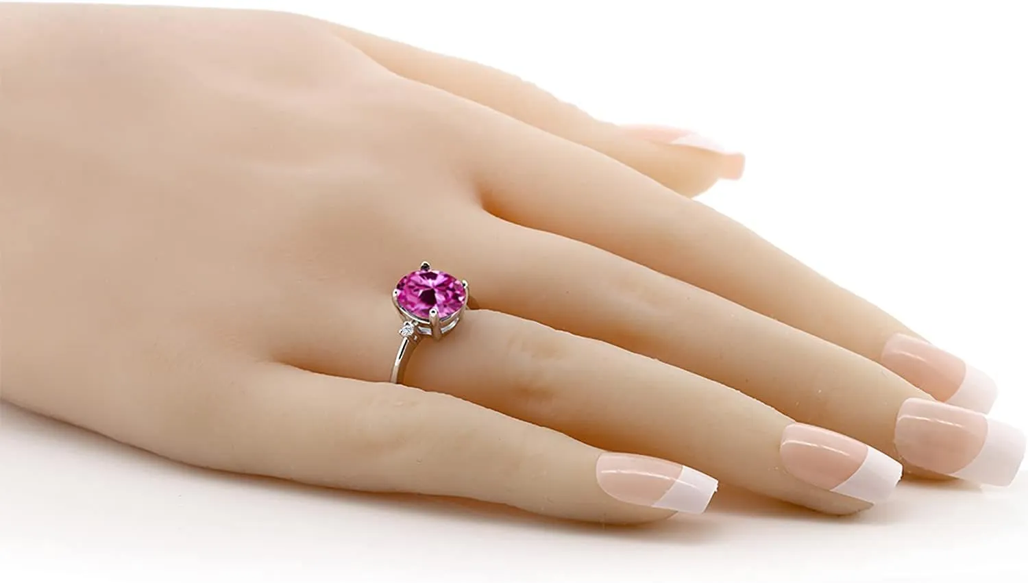 925 Sterling Silver Gemstone Birthstone and White Moissanite Accent 3-Stone Ring for Women | 10X8MM Oval with 1.5MM Accents | Fine Jewelry for Engagement Wedding Anniversary Promise | Sizes 5-9