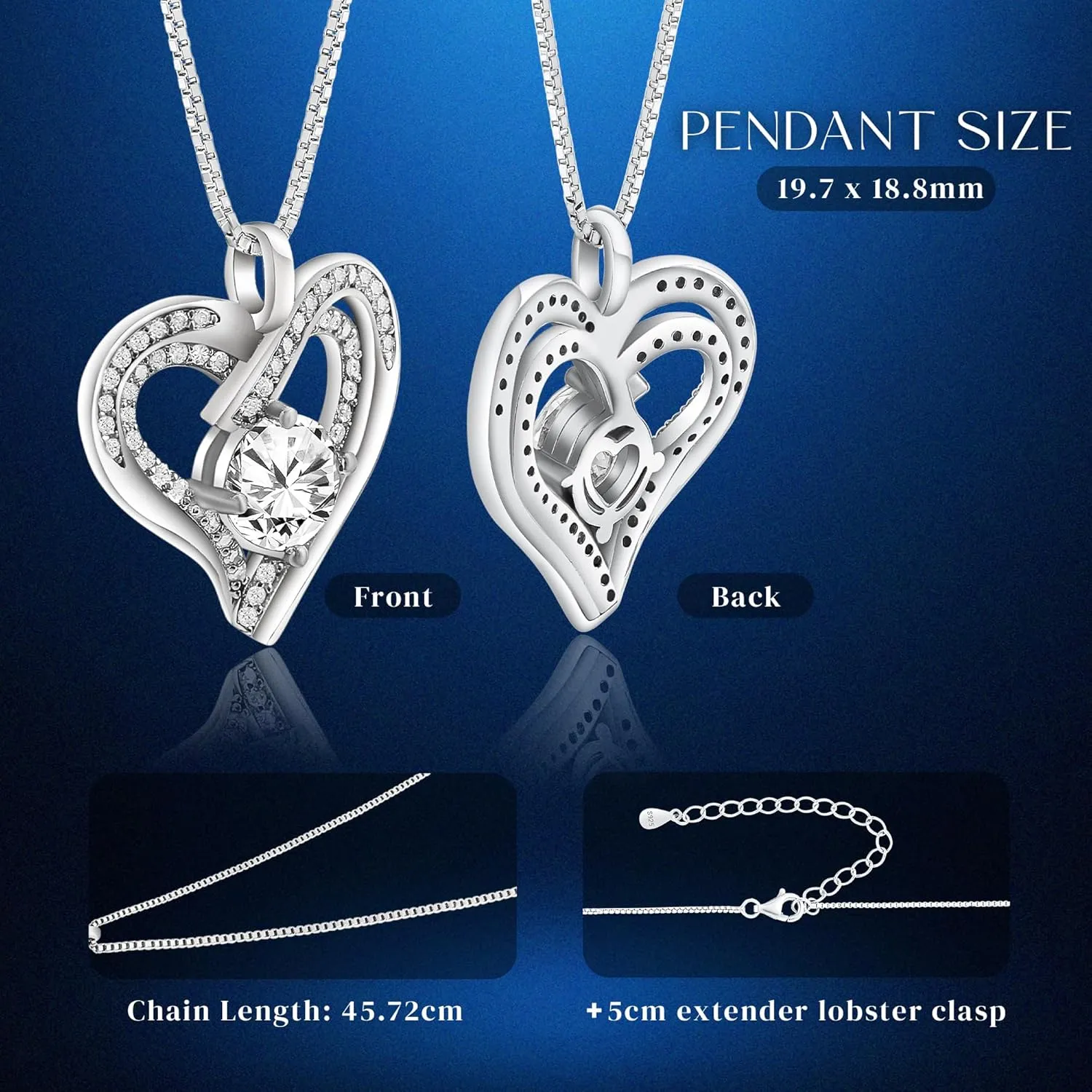 925 Sterling Silver Heart Pendant Necklace for Women - GRA-Certified 1 & 2 CT Moissanite Jewelry, Luxury Valentines Day Gift, Anniversary, Birthday, or Wedding Jewelry, Perfect I Love You Gift