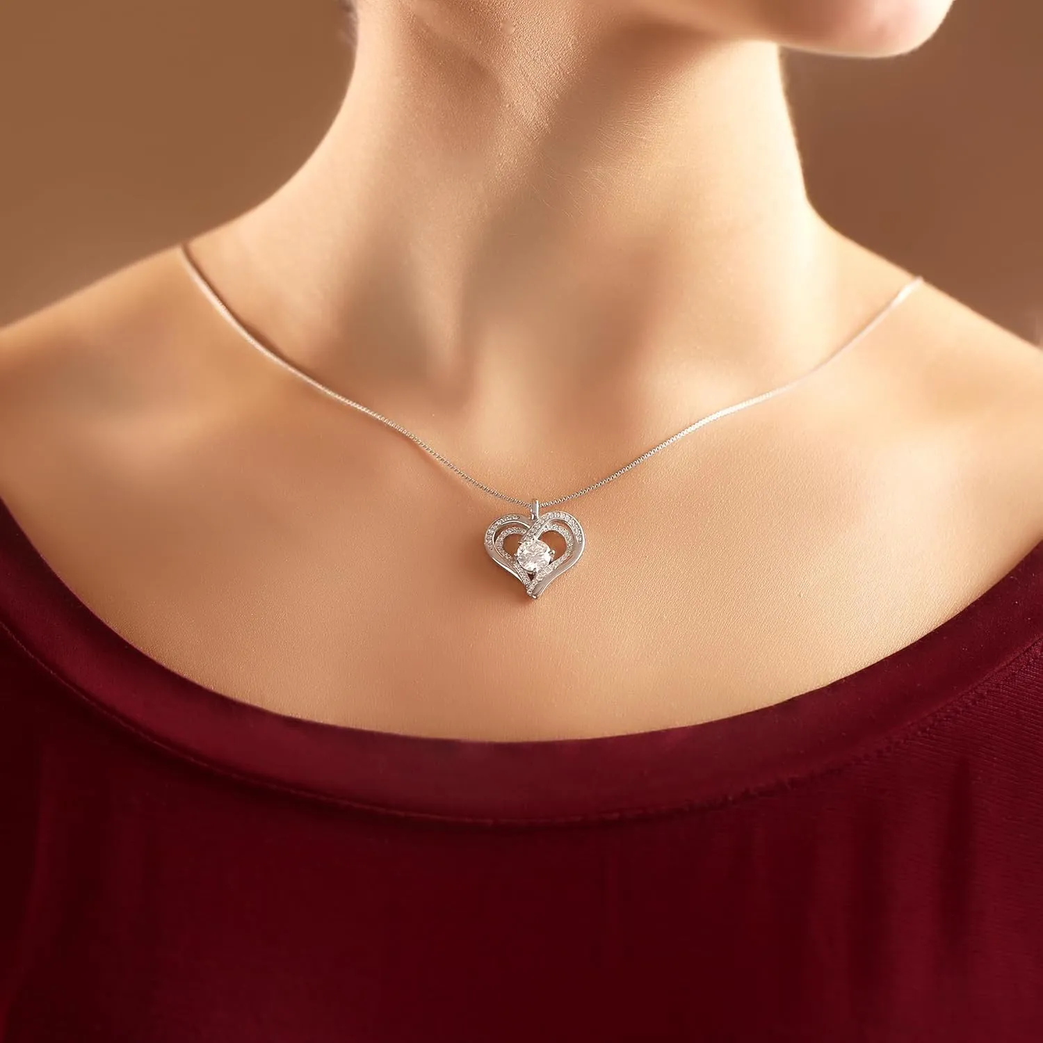 925 Sterling Silver Heart Pendant Necklace for Women - GRA-Certified 1 & 2 CT Moissanite Jewelry, Luxury Valentines Day Gift, Anniversary, Birthday, or Wedding Jewelry, Perfect I Love You Gift